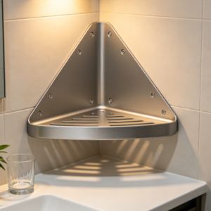Solid aluminum triangular shelf with screw mounts.